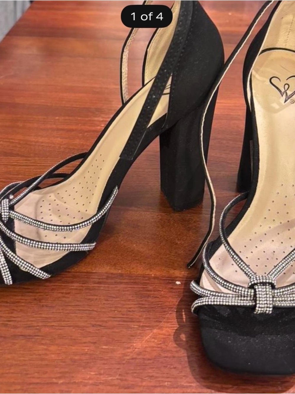 Windsor Black Rhinestone-Strap Block Heel Sandals